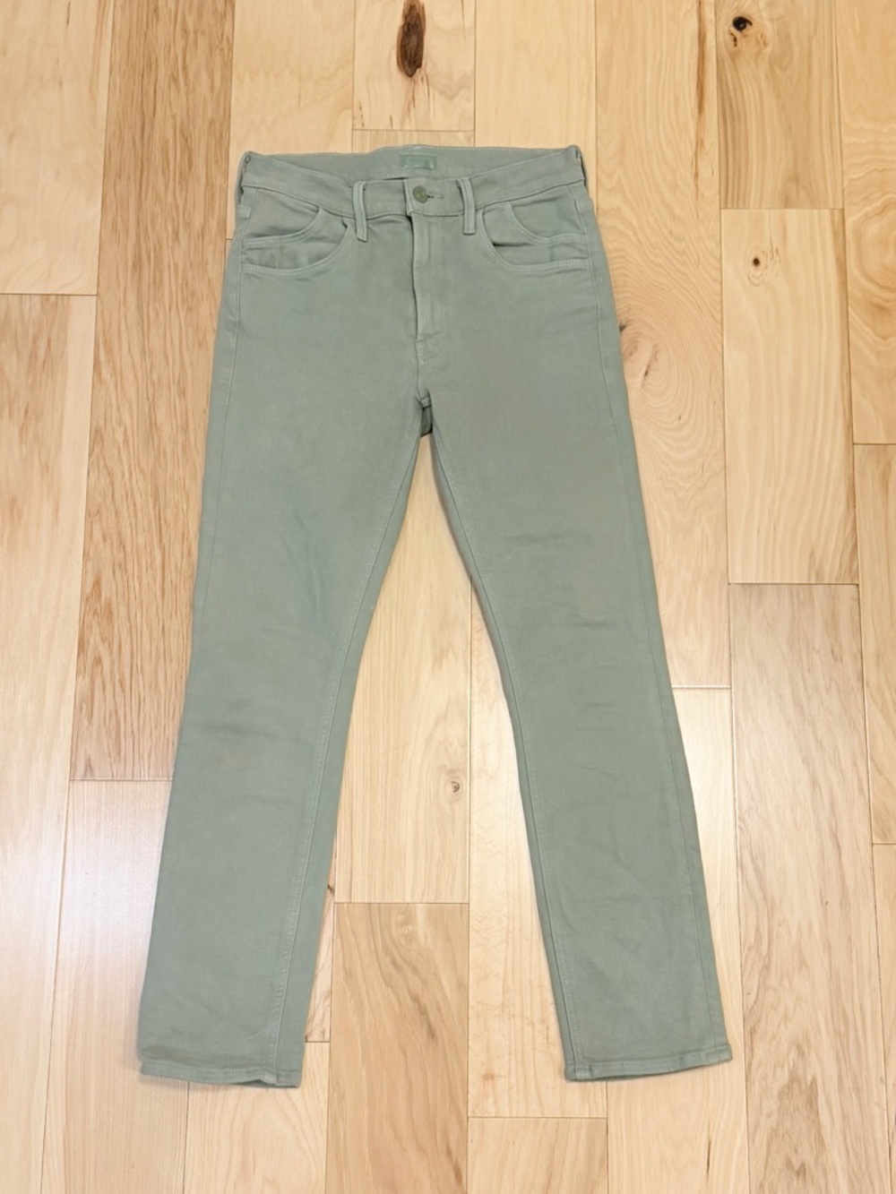 MOTHER Women’s Stash Mid Rise Dazzler Ankle Denim Jeans in Oil Rig Green